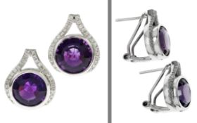 Ohrschmuck 6.06 gr. 750/- Weissgold mit Diamanten 0.20 ct und Amethysten