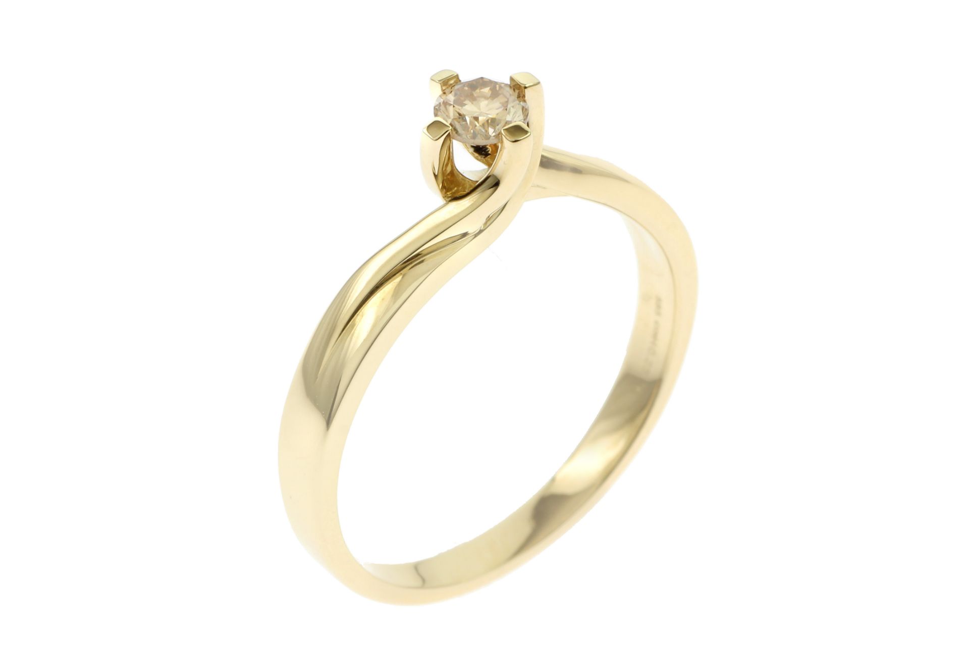 Solitaer Ring 2.75 gr. 585/- Gelbgold mit braunem Diamant 0.23 ct Ringgroesse 55
