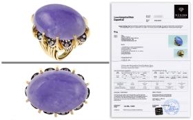 Ring 70.23 gr. 585/- Gelbgold und 800/- Silber mit Altschliff Diamanten 1.60 ct und Lavendeljade 150