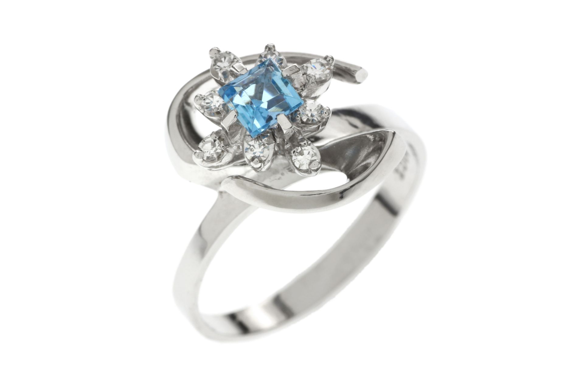 Ring 4.44 gr. 750/- Weissgold mit Diamanten 0.12 ct und Aquamarin Ringgroesse 57