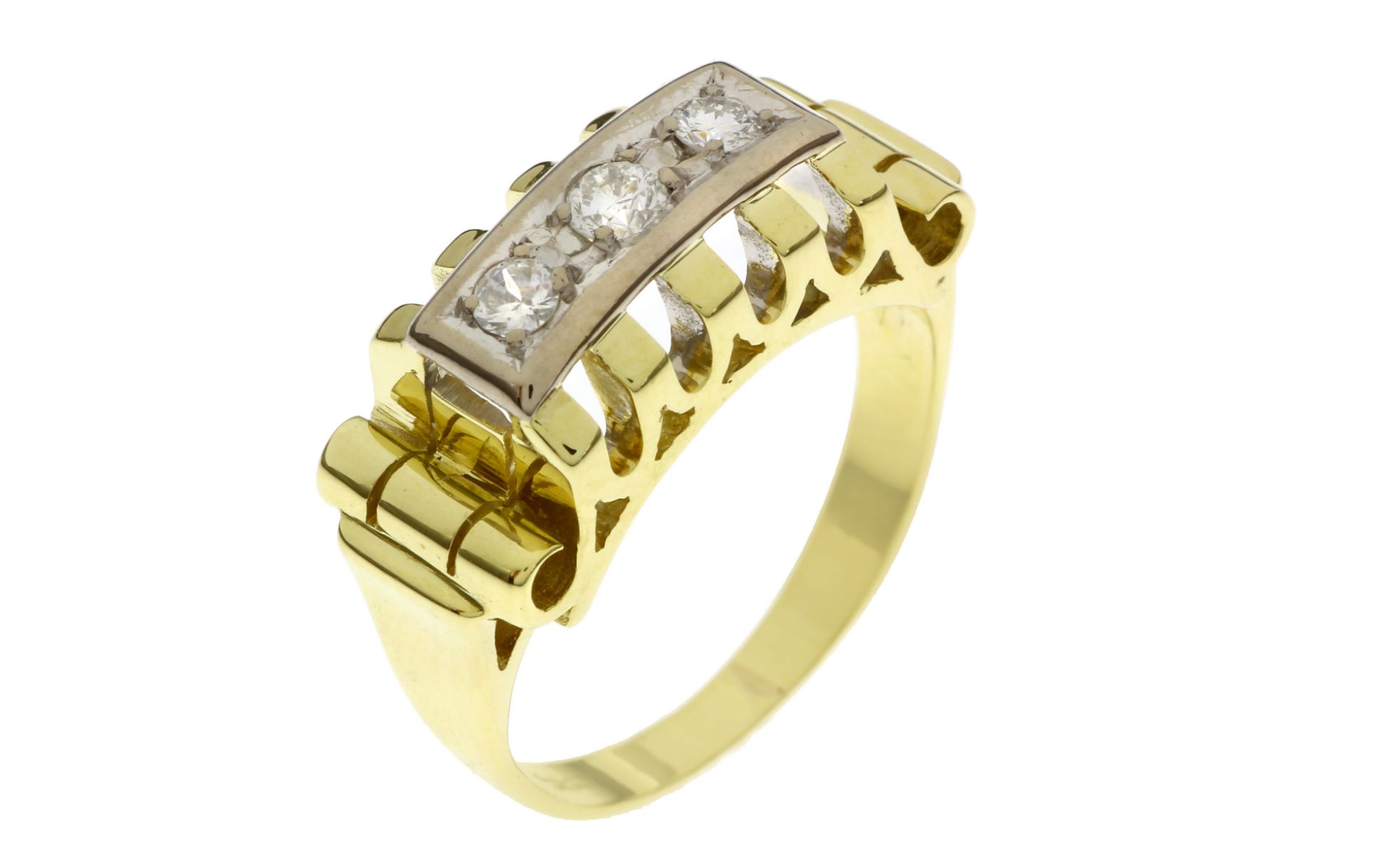 Ring 4.41 gr. 585/- Gelbgold und Weissgold mit Diamanten 0.15 ct Ringgroesse 51