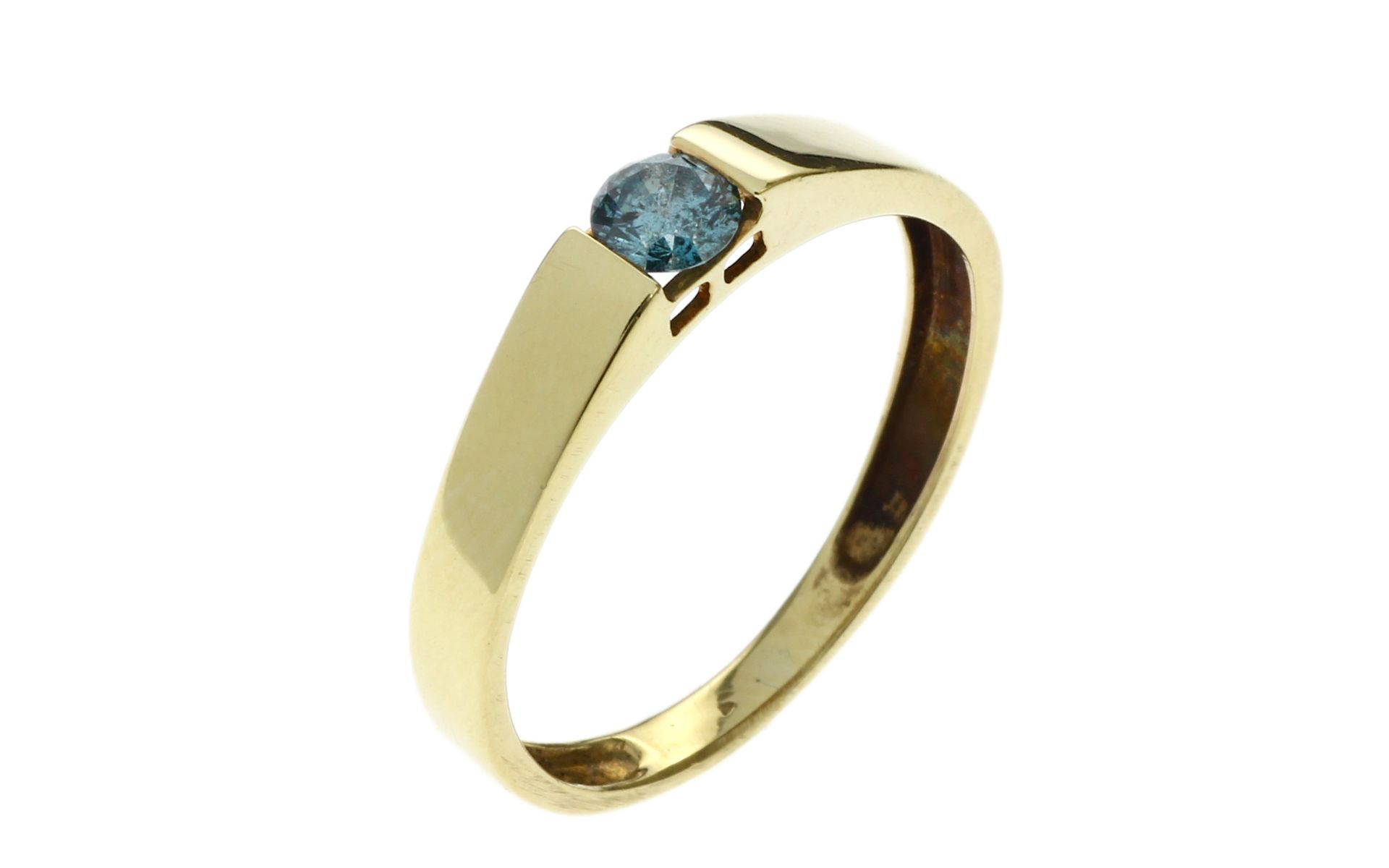 Ring 1.77g 375/- Gelbgold mit Diamant ca. 0.22 ct. Fancy Blue. Ringgroesse ca. 57