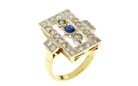 Ring 9.44 gr. 585/- Gelbgold und Weissgold mit Altschliff Diamanten 1.60 ct und Saphir Ringgroesse 6