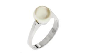 Ring 4.2g 585/- Weissgold mit Perle. Ringgrousse ca. 54