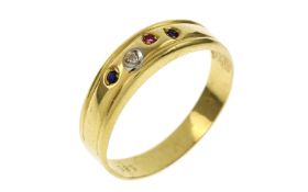 Ring 1.6g 585/- Gelbgold mit Diamant ca. 0.01 ct.. Saphiren und Rubin. Ringgrousse ca. 56