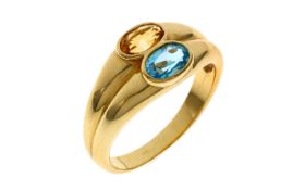 Ring 4.73g 750/- Gelbgold mit Topas und Citrin. Ringgrousse ca. 54