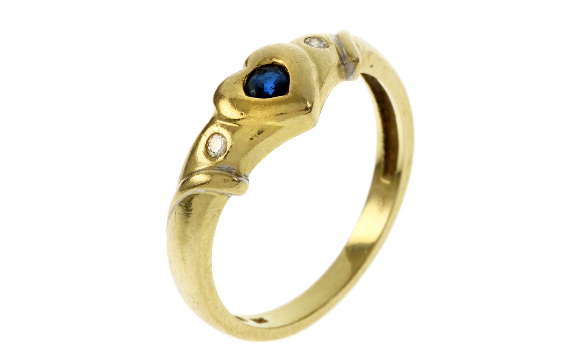 Ring 2.53g 585/- Gelbgold mit 2 Diamanten zus. c.a 0.04 ct. und Saphir. Ringgroesse ca. 58
