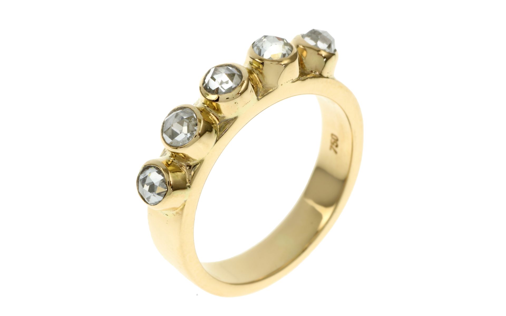 Ring 8.19g 750/- Gelbgold mit 5 Diamanten zus. ca. 0.50 ct. im Rosenschliff. Ringgroesse ca. 54