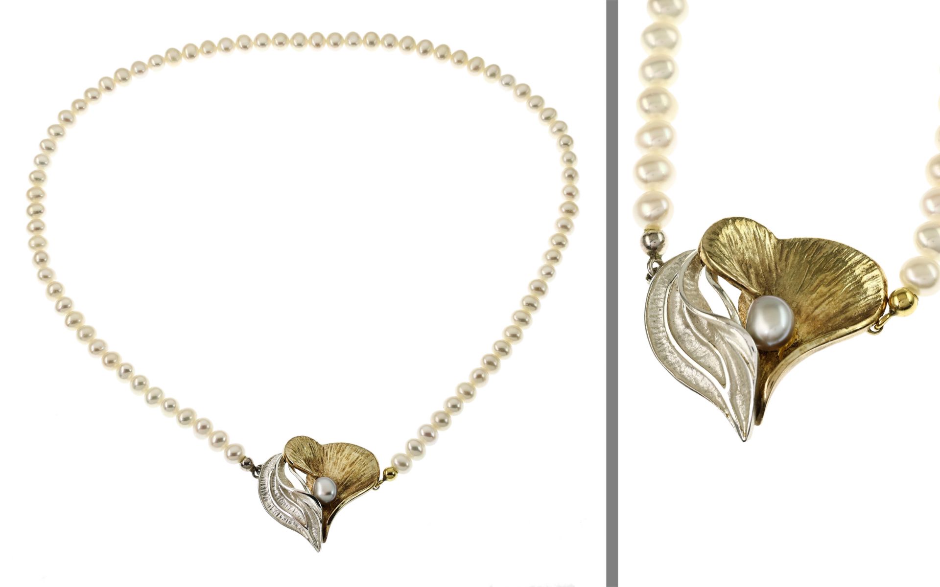 Perlenkette 28.74g 925/- Silber vergoldet. Laenge ca. 45 cm