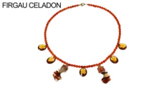 Firgau Celadon Collier 28.44g 750/- Gelbgold. Laenge ca. 39 cm