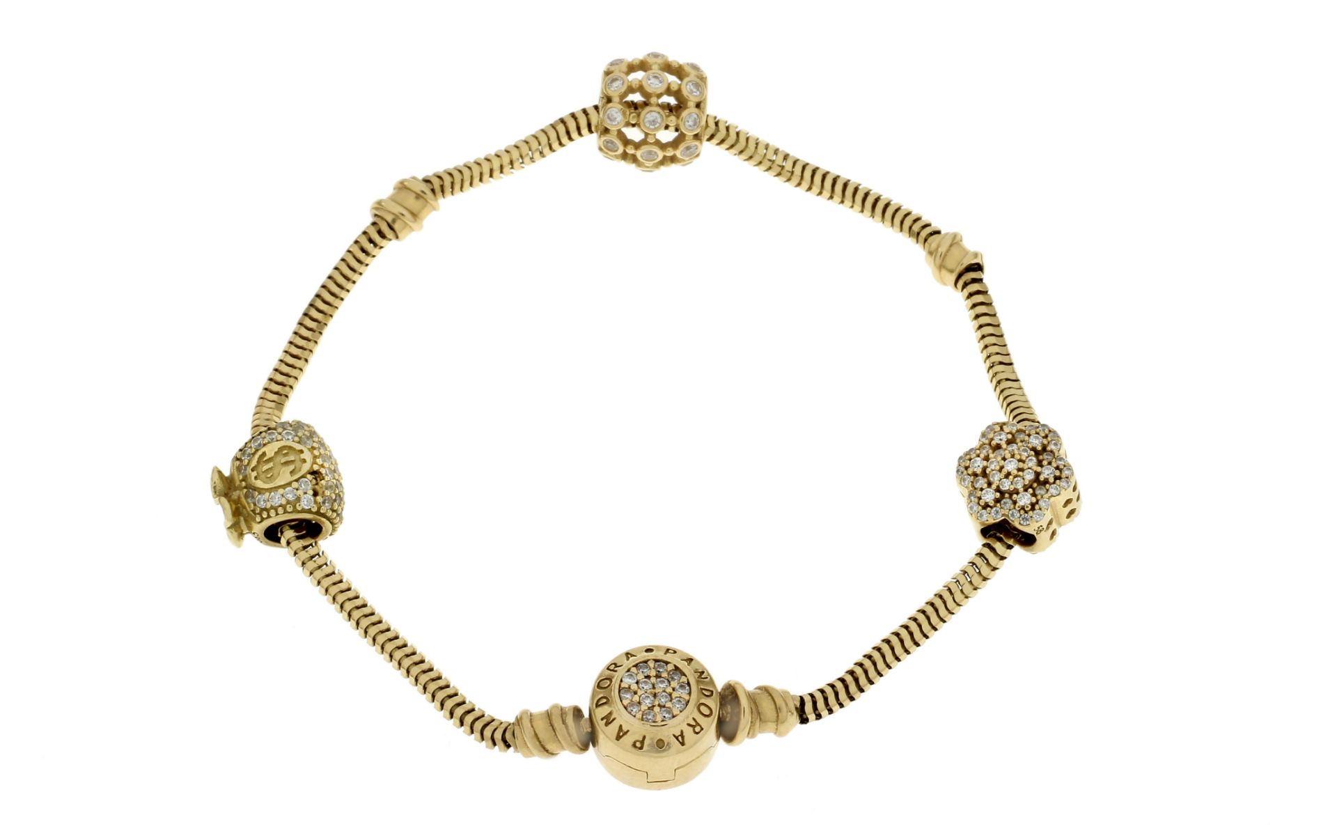 Pandora Armband 13.73g 585/- Gelbgold mit Steinen. Laenge ca. 17.50 cm