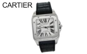 Cartier Santos 100 XL Ref. 2658 Automatik Edelstahl mit Lederband. mit Box und mit Papiere. Kaufdatu