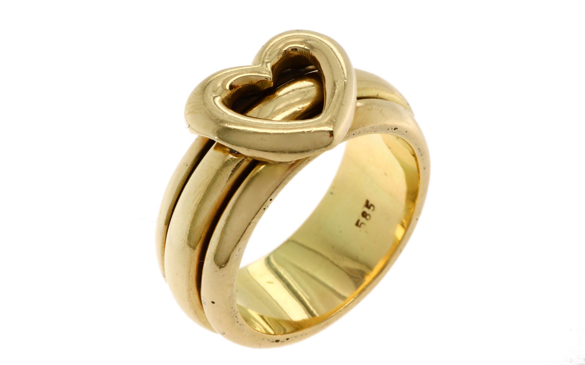 Ring Herz 15.4g 585/- Gelbgold mit Diamant ca. 0.05 ct.. Ringgroesse ca. 55. Mittelring ist drehbar
