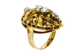 Ring 7.36g 585/- Gelbgold und Weissgold mit 10 Diamanten zus. ca. 0.86 ct. (1 Diamant fehlt) und Per