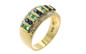 Ring 4.44g 585/- Gelbgold und Weissgold mit 8 Diamanten zus. ca. 0.04 ct.. Smaragden und Saphiren. R