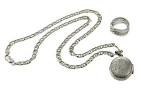 1 Ring. 1 Kette mit Medaillon 52.09g 925/- Silber