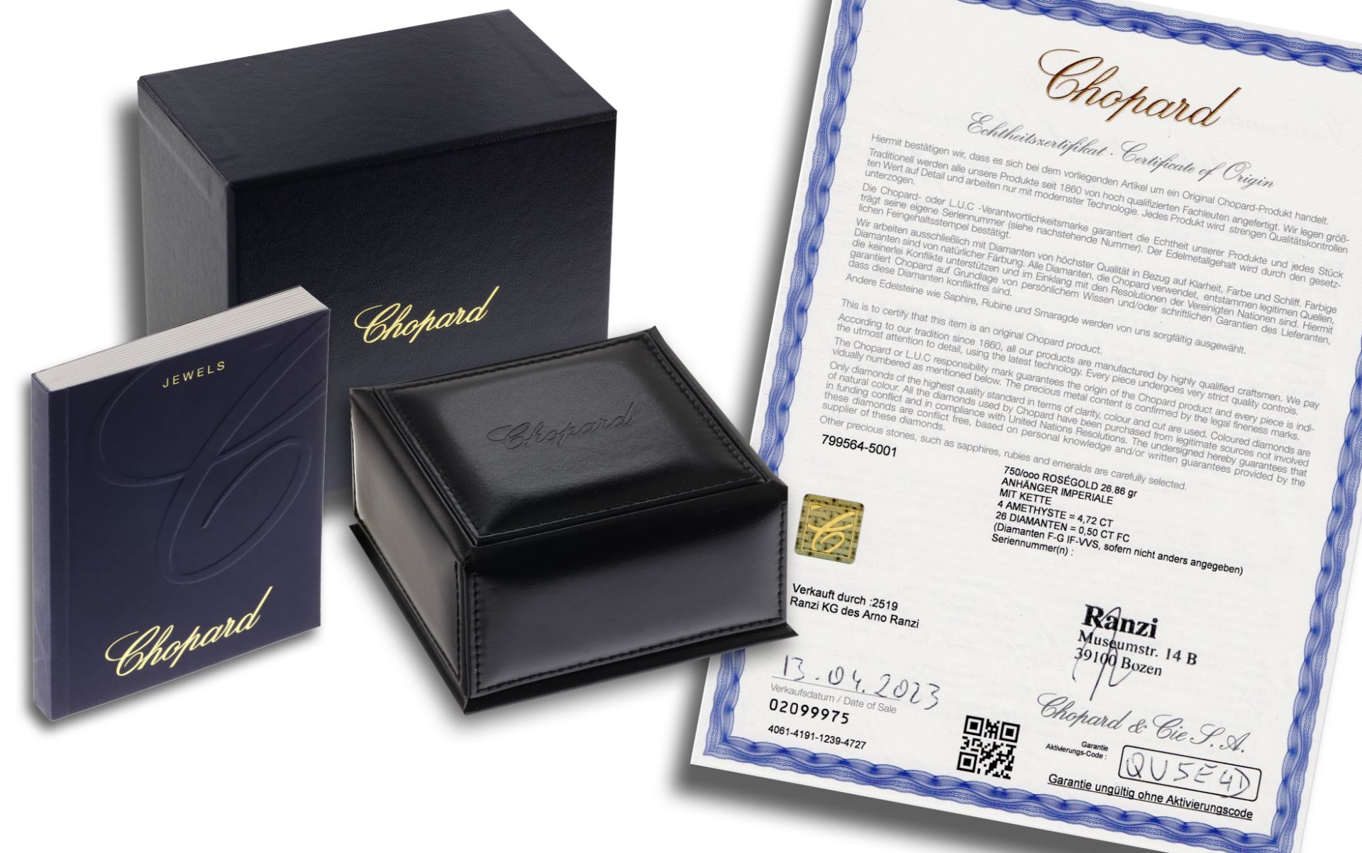 Chopard Anhaenger mit Kette 26.86g 750/- Rosegold mit Diamanten und Amethyst. mit Box. Booklet und Z - Image 4 of 4