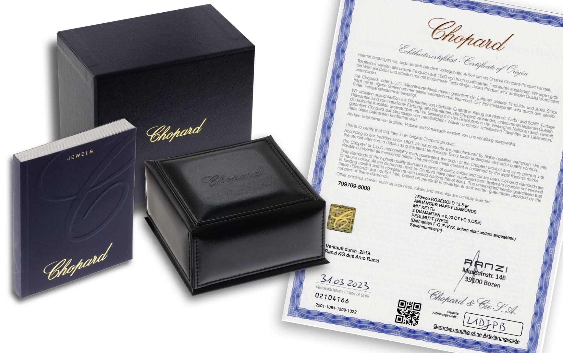 Chopard Anhaenger mit Kette 750/- Rosegold mit Diamanten und Perlmutt. mit Box. Booklet und Zertifik - Bild 4 aus 4