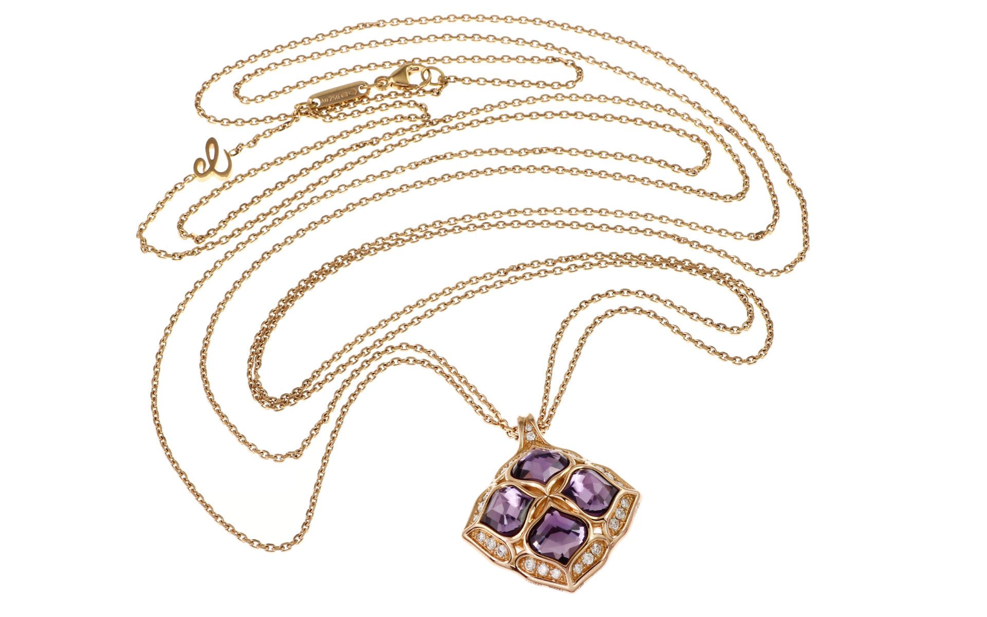 Chopard Anhaenger mit Kette 26.86g 750/- Rosegold mit Diamanten und Amethyst. mit Box. Booklet und Z - Image 2 of 4