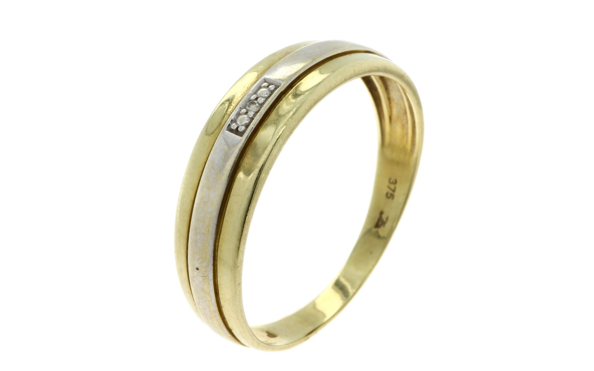 Ring 1.54g 375/- Gelbgold und Weissgold mit Diamant ca. 0.01 ct.. Ringgroesse ca. 56