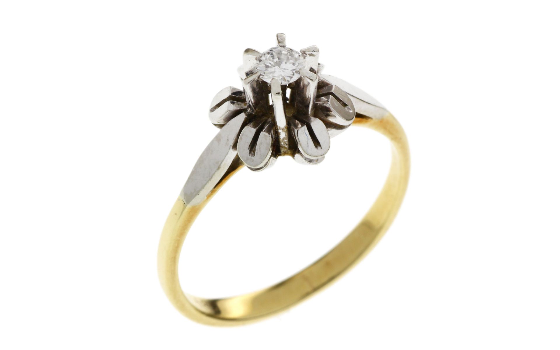 Ring 2.41g 585/- Gelbgold und Weissgold mit Diamant ca. 0.10 ct.. Ringgroesse ca. 50