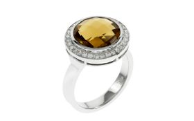 Ring 8.93 gr. 750/- Weissgold mit Diamanten 0.37 ct G/vs-si und Citrin Ringgroesse 56