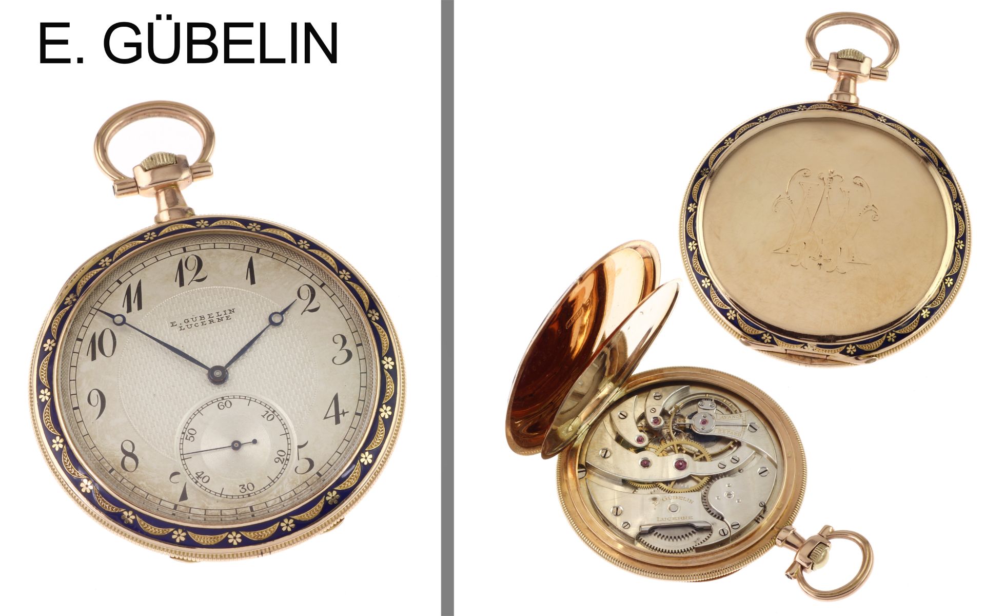 Taschenuhr E. Guebelin Lucerne 58.9g 585/- Gelbgold Handaufzug