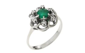 Ring 3.41 gr. 585/- Weissgold mit Diamanten 0.06 ct und Smaragd 0.60 ct Ringgroesse 57