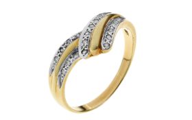 Ring 3.66g 585/- Gelbgold und Weissgold mit 18 Diamanten zus. ca. 0.18 ct.. Ringgroesse ca. 61
