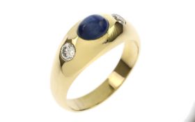 Ring 6.08g 750/- Gelbgold mit 2 Diamanten zus. ca. 0.20 ct. und Saphir. Ringgroesse ca. 52