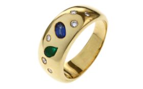 Ring 10.38g 585/- Gelbgold mit 6 Diamanten zus. ca. 0.12 ct.. Smaragd und Saphir. Ringgroesse ca. 57