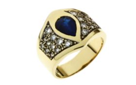 Ring 5.5g 585/- Gelbgold mit 22 Diamanten zus. ca. 0.44 ct. und Saphir. Ringgroesse ca. 51