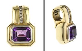 Anhaenger 14.53g 585/- Gelbgold und Weissgold mit 7 Diamanten zus. ca. 0.07 ct. und Amethyst