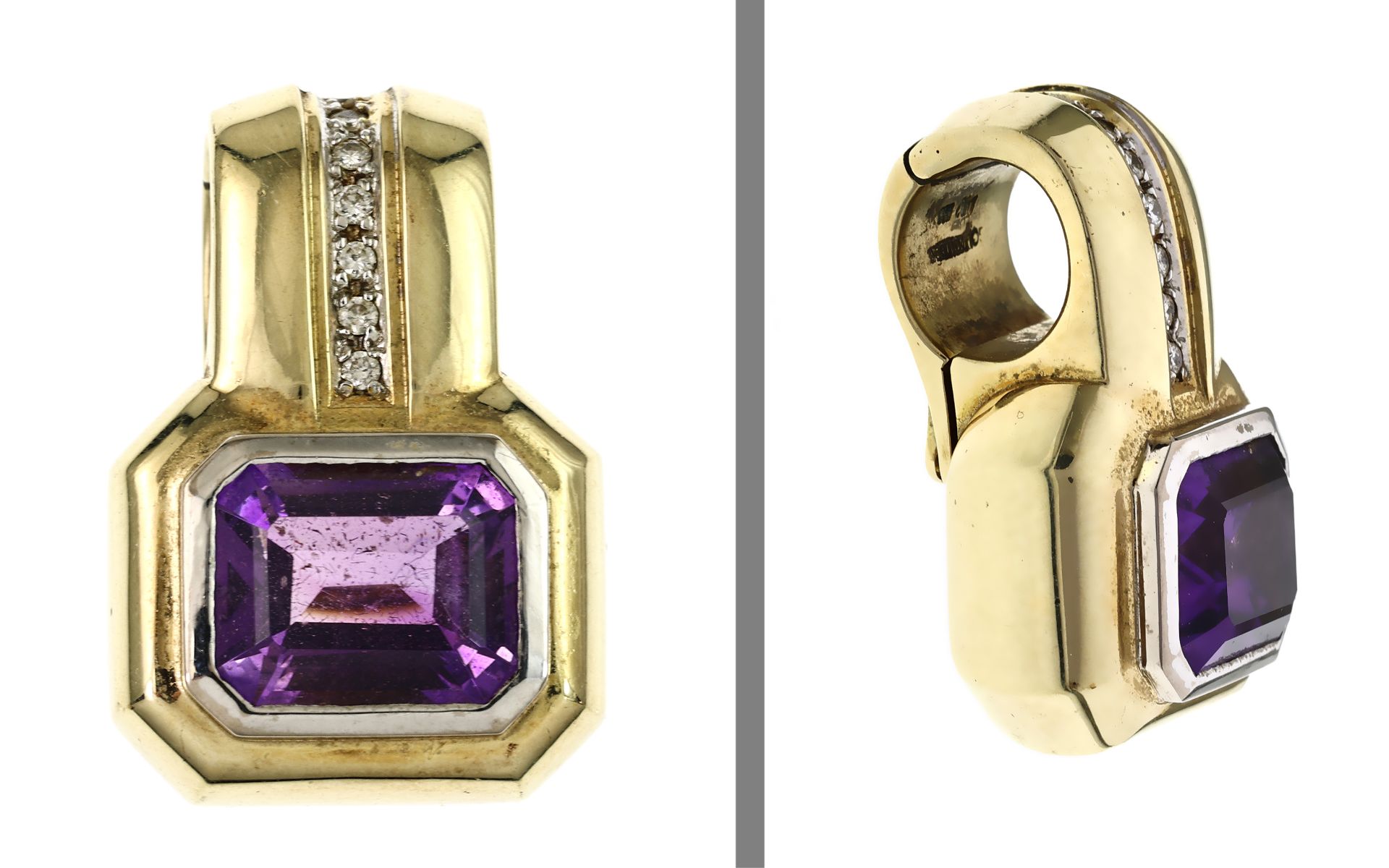 Anhaenger 14.53g 585/- Gelbgold und Weissgold mit 7 Diamanten zus. ca. 0.07 ct. und Amethyst