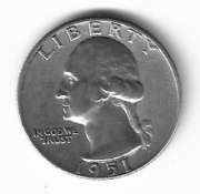 Quarter Dollar United States of America E Pluribus Unum Liberty In God We Trust 1951