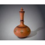 A CHRISTOPHER DRESSER FOR WATCOMBE POTTERY BOTTLE VASE. CIRCA 1872. WITH GEOMETRIC PATTERN ABOVE EN