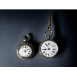 Two 925 silver pocket watches with roman numeral faces set with enamel both key wound with a key req