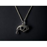 Black Sapphire CZ Evil eye 925 silver pendant.