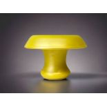 A LOETZ 'CANDIA SILBERIRIS' YELLOW MUSHROOM GLASS VASE. HEIGHT - 11CM