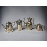 FOUR 19th CENTURY SILVER PLATE TEAPOTS.