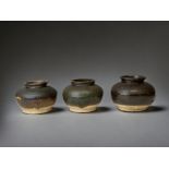 THREE CHINESE BROWN GLAZE POT. SONG DYNASTY (960â€“1279). LARGEST - 10 X 13CM