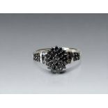 9ct White Gold Black Diamond Cluster Ring. H/m as 0.5ct Size L