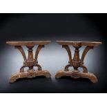 A PAIR OF 19TH CENTURY AESTHETIC MOVEMENT TABLE LEGS. IN CHRISTOPHER DRESSER STYLE. CARVED & GILDED