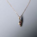 9ct White & Yellow Gold Diamond & Ruby Scroll Pendant Necklace