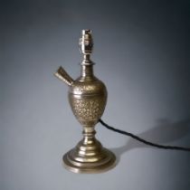 A VINTAGE INDIAN HOOKAH PIPE CONVERTED TABLE LAMP. HEIGHT - 32CM