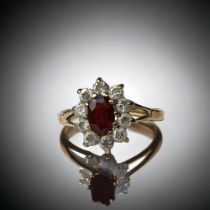 9ct gold ladies Ruby cluster ring size K