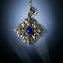 lapis Israeli large silver cross and chain.