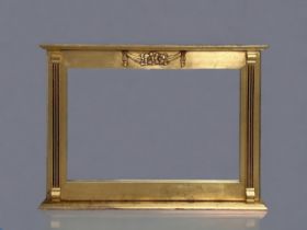 A CARVED GILT-WOOD OVERMANTLE MIRROR. GLASS IN GOOD CONDITION.