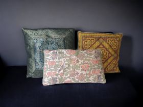 THREE ANTIQUE & VINTAGE TAPESTRY & EMBROIDERED CUSHIONS.