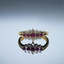 9ct gold ladies Diamond and Ruby 3 band ring size S